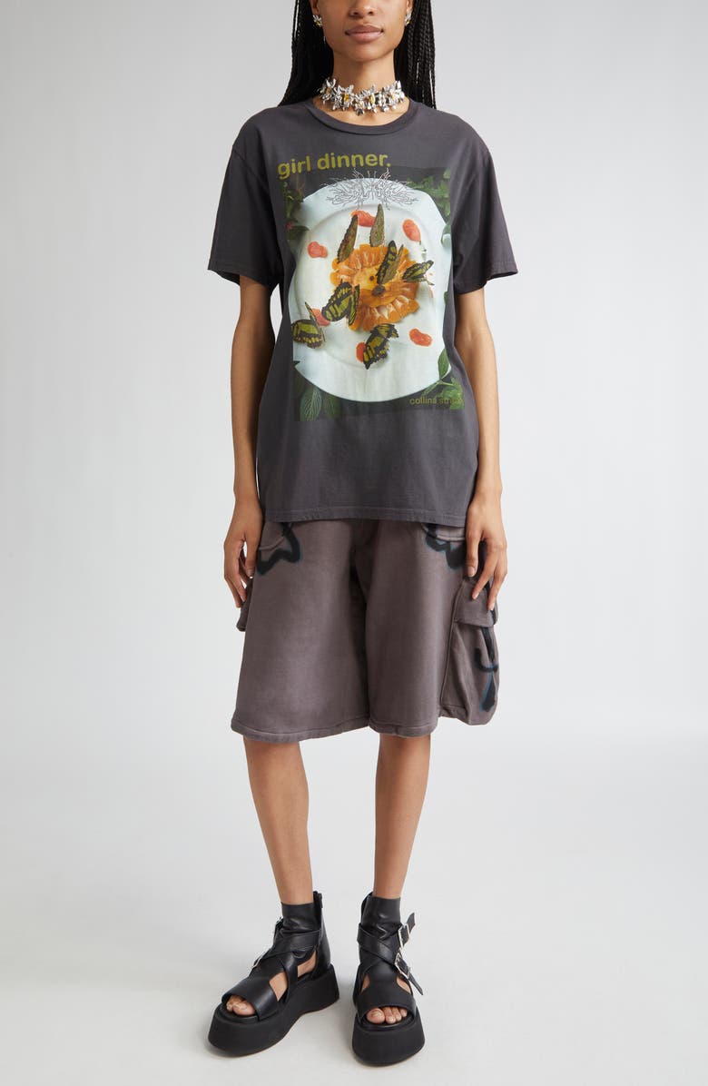 Collina Strada Charcoal Flower Cargo Sweat Shorts, Alternate, color, 