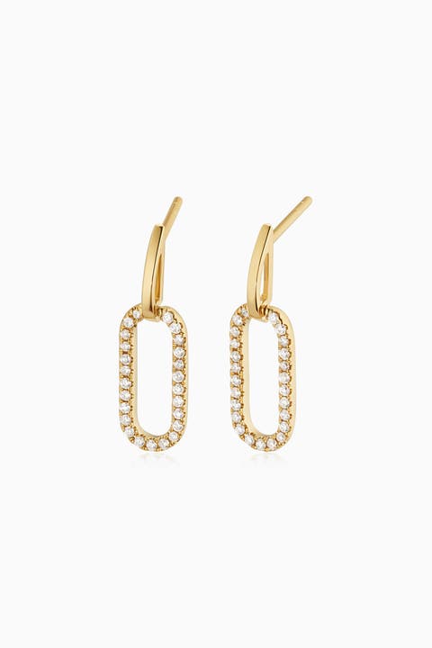 10K Yellow Gold Venice Link Diamond Drop Earrings
