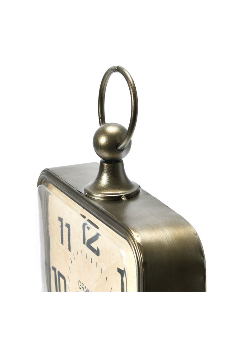 Rectangle Metal Hanging Wall Clock with Handle, Antiqued Gold, Alternate, color, Gold
