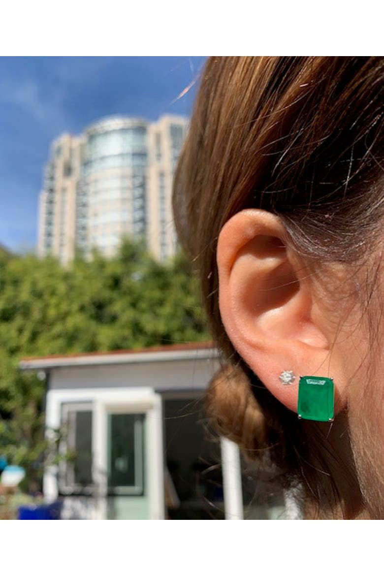 Rectangular Emerald Stud Earrings, Alternate, color, green