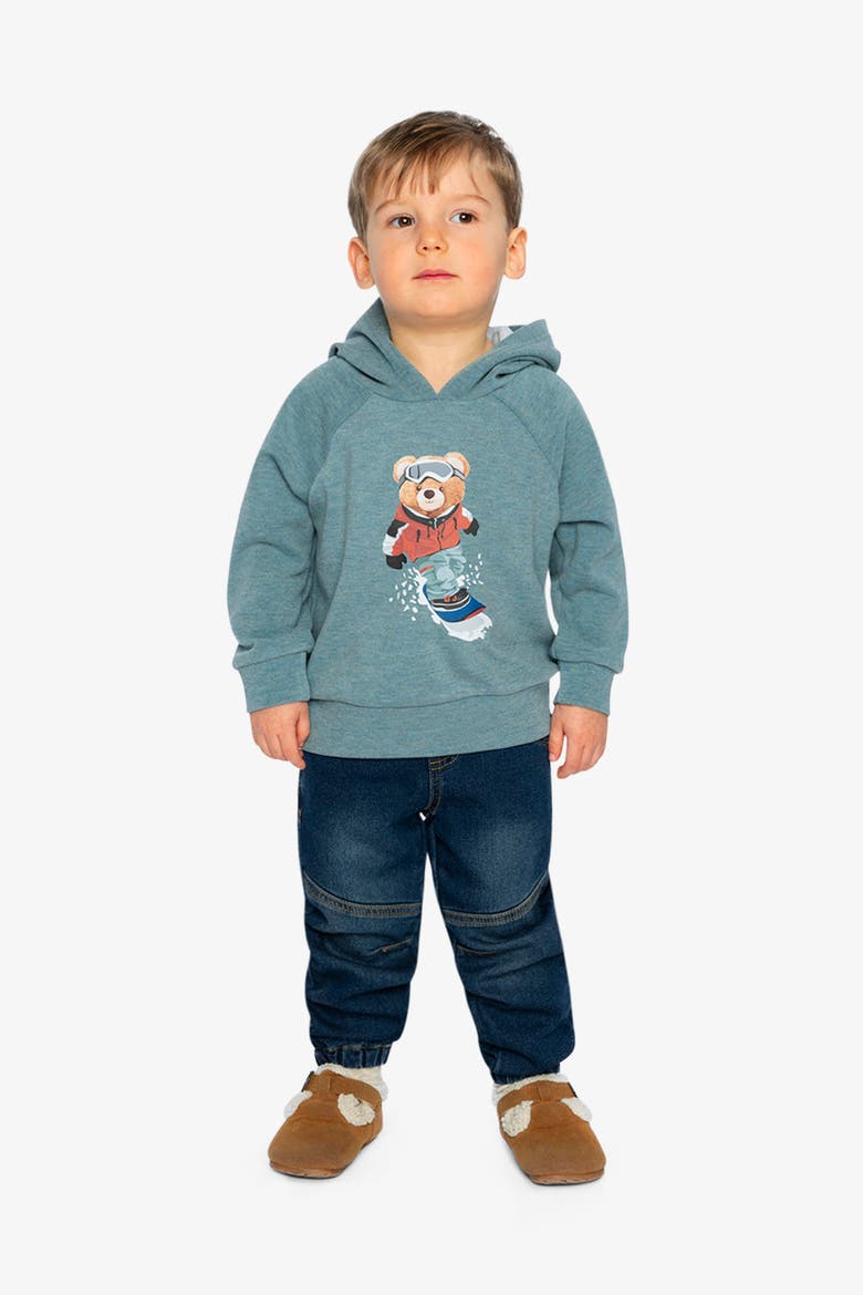 Graphic Drawstring Hood Ribbed Cuff Hoodie, Alternate, color, Pale Turquoise