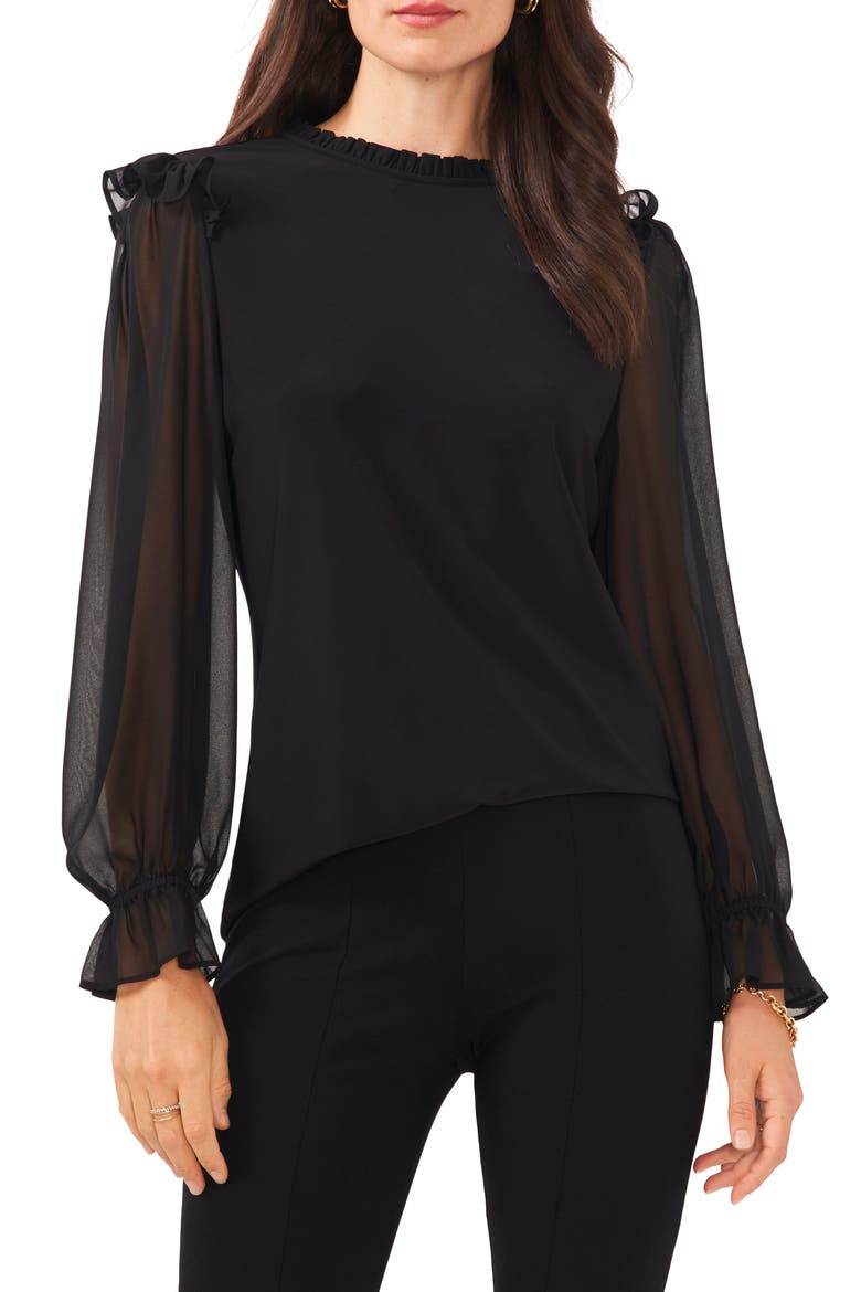 Ruffle Long Sleeve Top, Main, color, BLACK