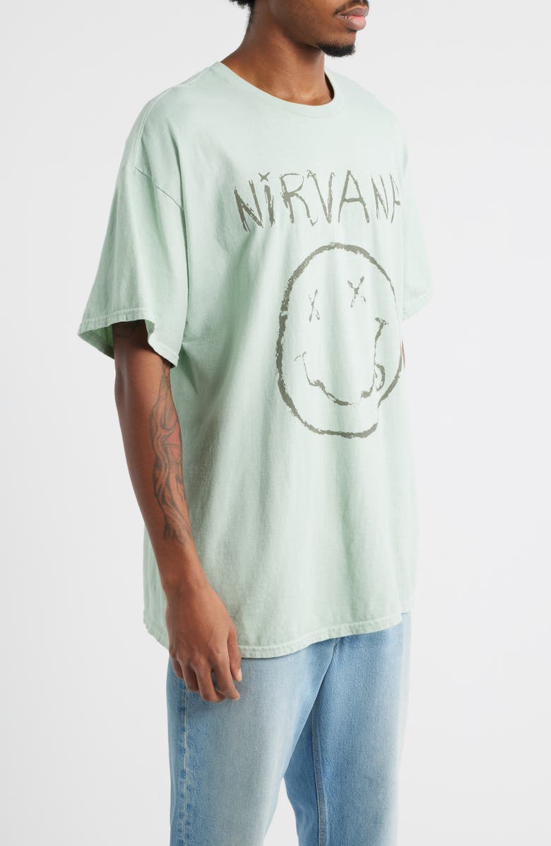 Merch Traffic Nirvana Smiley Live Graphic T-Shirt, Alternate, color, Green
