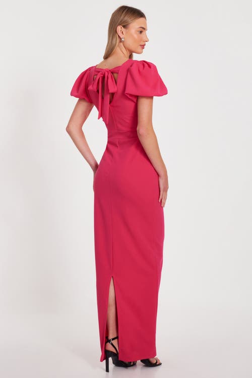 Quiz Scuba Crepe Maxi Dress With Puff Sleeve In Magenta