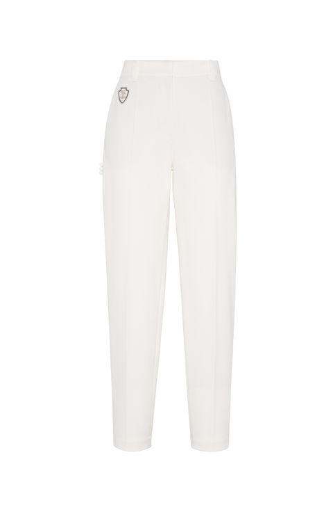 パンツ BRUNELLO CUCINELLI Women Straight Pants M0F70P8593 WHITE Cotton-blend straight pants in white - Brunello Cucinelli