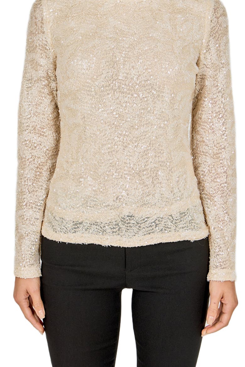 Sequin Scoop Neck Top, Alternate, color, BEIGE