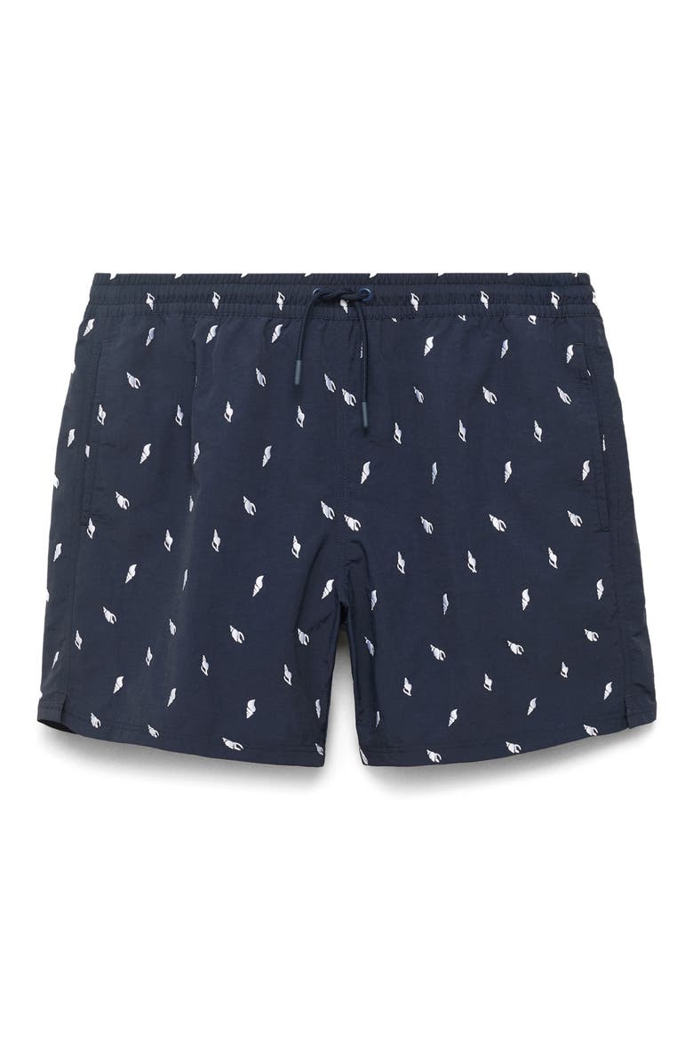 Shell Embroidered Swim Trunks, Alternate, color, NAVY
