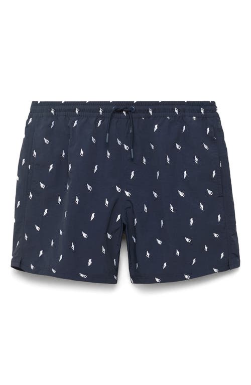 Mango Shell Embroidered Swim Trunks In Blue