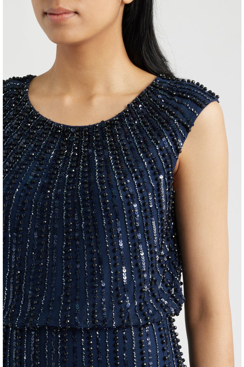 Beaded Blouson Gown, Alternate, color, SLATE 421