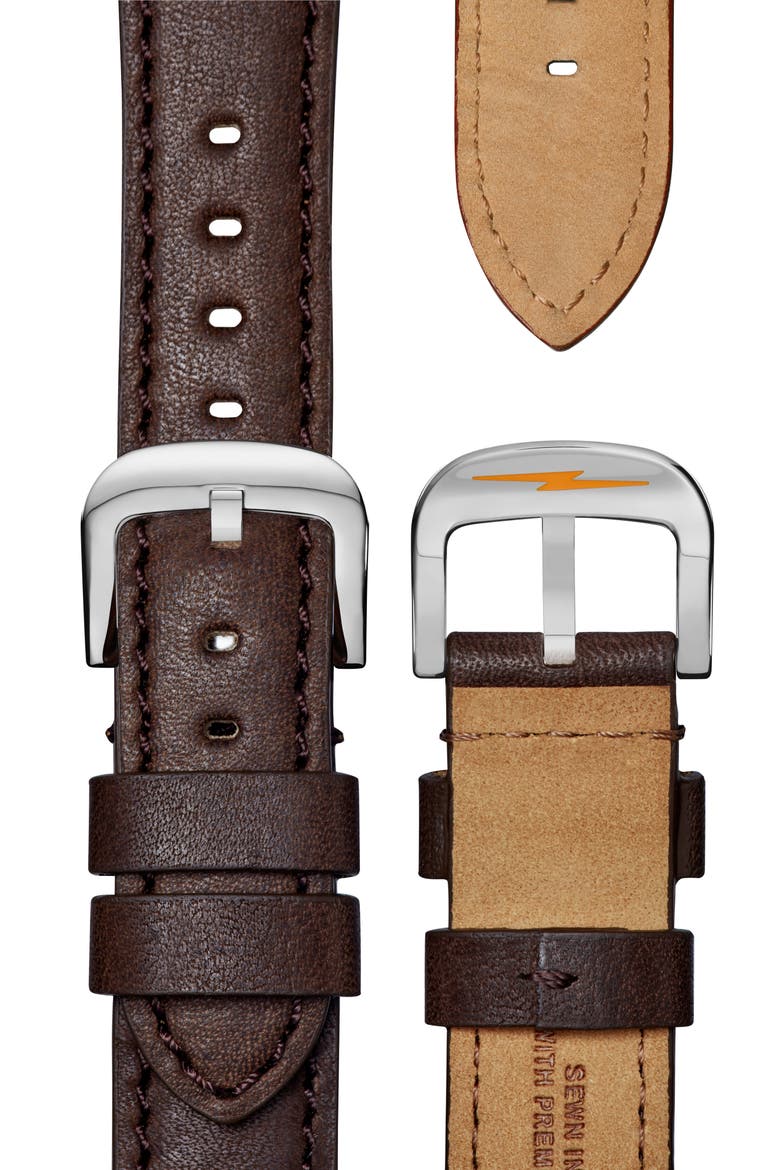 Canfield Leather Strap Watch, 43mm, Alternate, color, DARK OLIVE