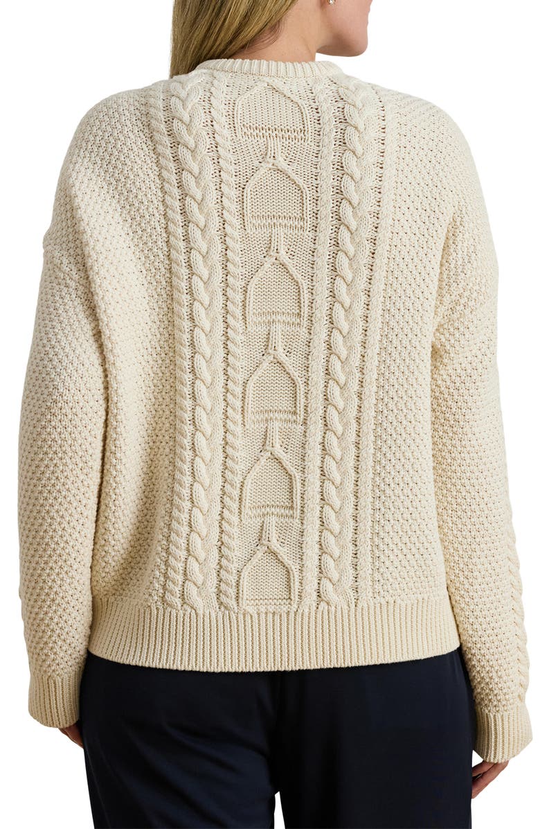 Lauren Ralph Lauren Rexden Cable Stitch Cotton Crewneck Sweater, Alternate, color, Mascarpone Cream