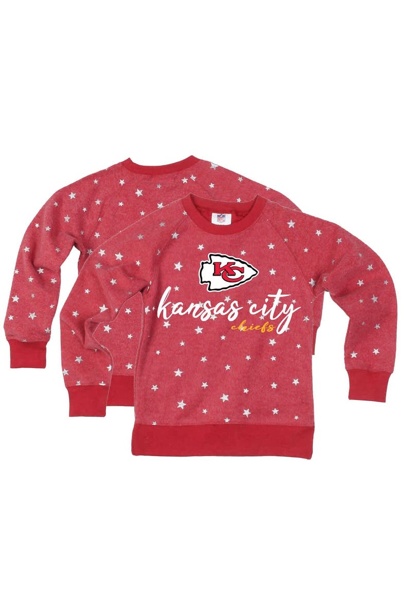 Wes & Willy Girls Youth Wes & Willy  Red Kansas City Chiefs Shimmer Star Reverse Fleece Pullover Sweatshirt, Alternate, color, 