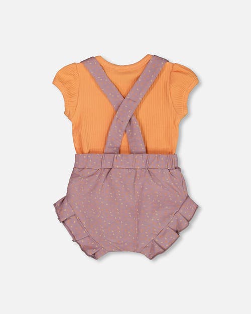 Deux Par Deux Baby Girl's Printed Organic Cotton Bodysuit And Shortall Set Orange And Purple In Orange And Purple