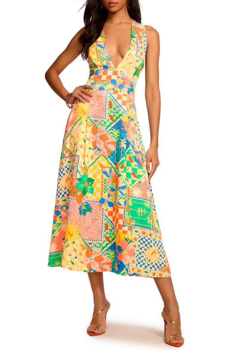 Ramy Brook Felicity Mixed Print Midi Dress, Main, color,