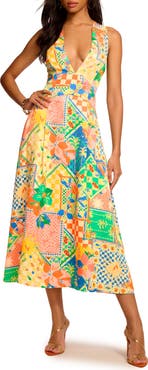 Ramy Brook Felicity Mixed Print Midi Dress