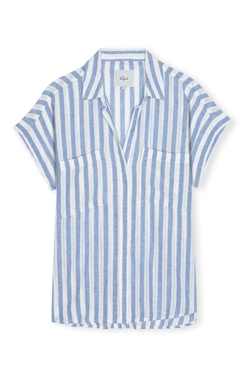 Cito Stripe Short Sleeve Linen Blend Button-Up Shirt, Alternate, color, ATLANTIS STRIPE