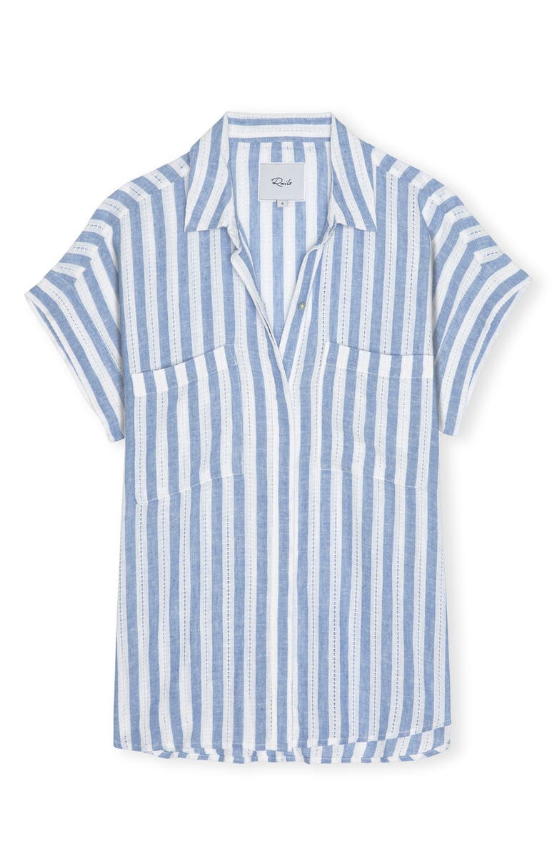 Rails Cito Stripe Short Sleeve Linen Blend Button-Up Shirt, Alternate, color, Atlantis Stripe