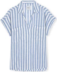 Rails Cito Stripe Short Sleeve Linen Blend Button-Up Shirt