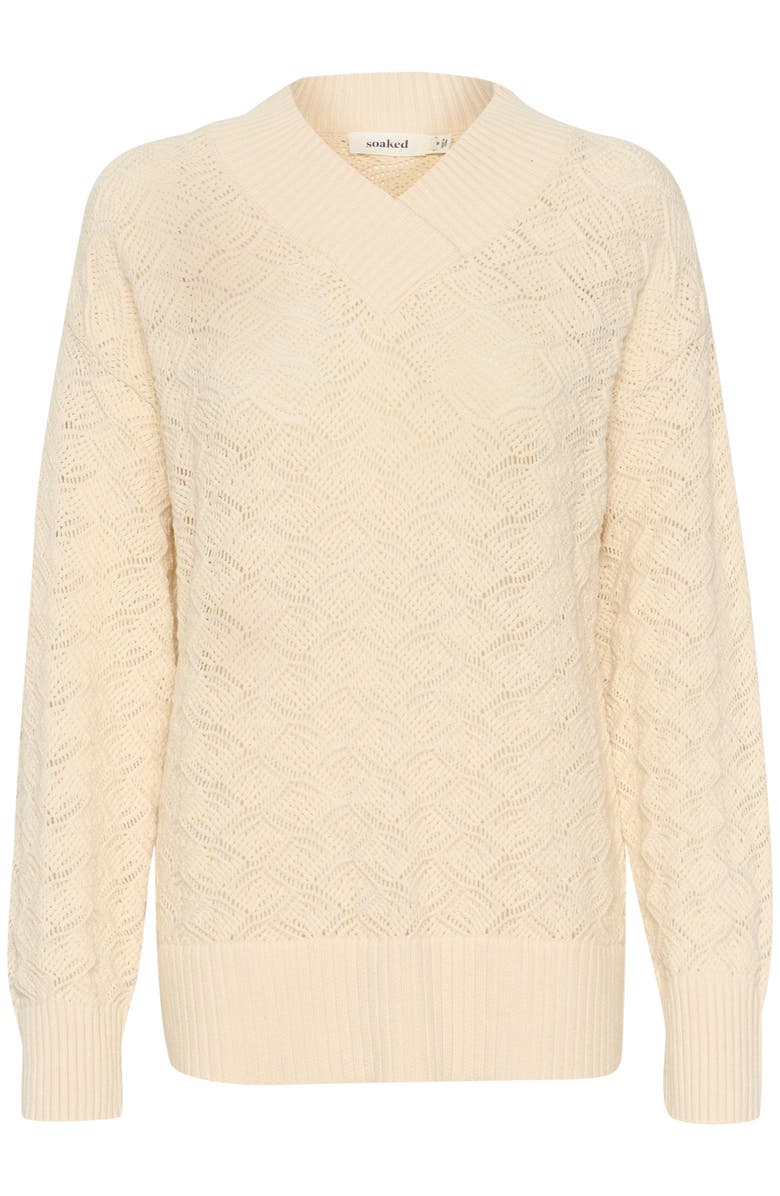 Soaked in Luxury Slmusling V-Neck Pointelle Knit Pullover, Alternate, color, Whitecap Gray