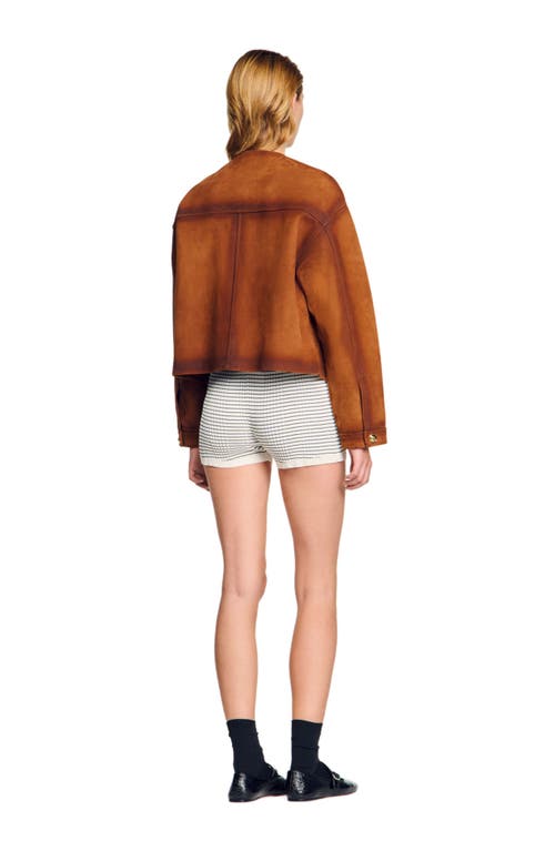Sandro Josh Lambskin Leather Jacket In Camel