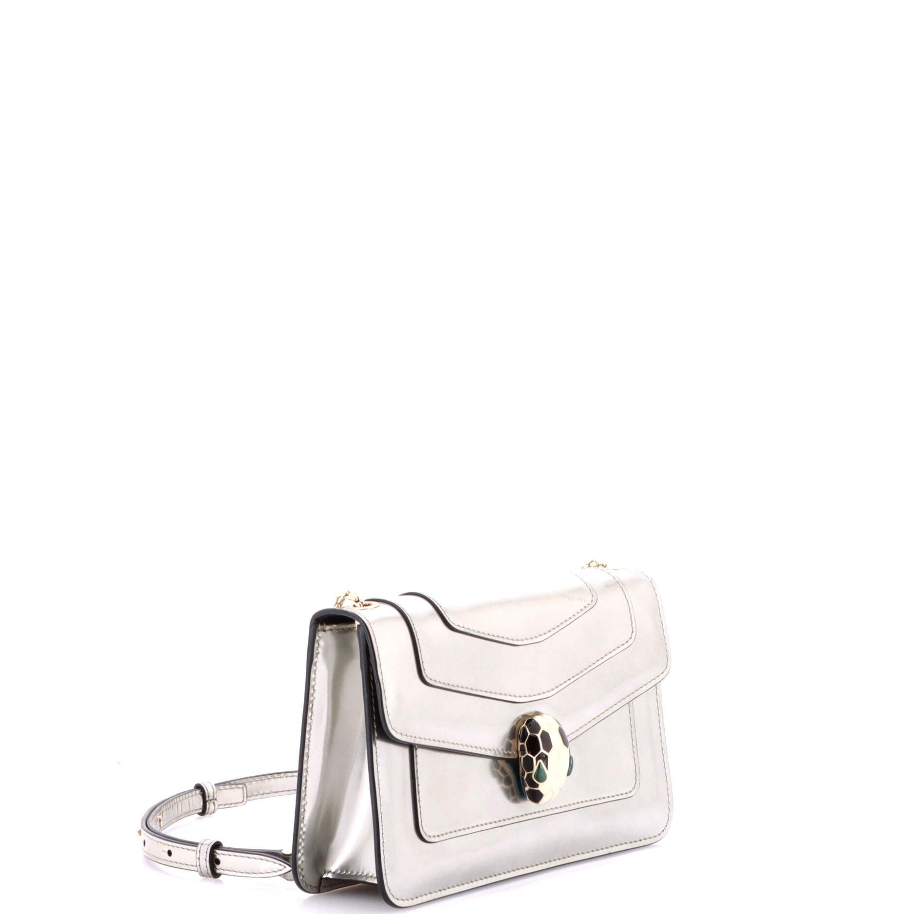 Serpenti Forever Shoulder Bag Metallic Leather Small, Alternate, color, Metallic Silver