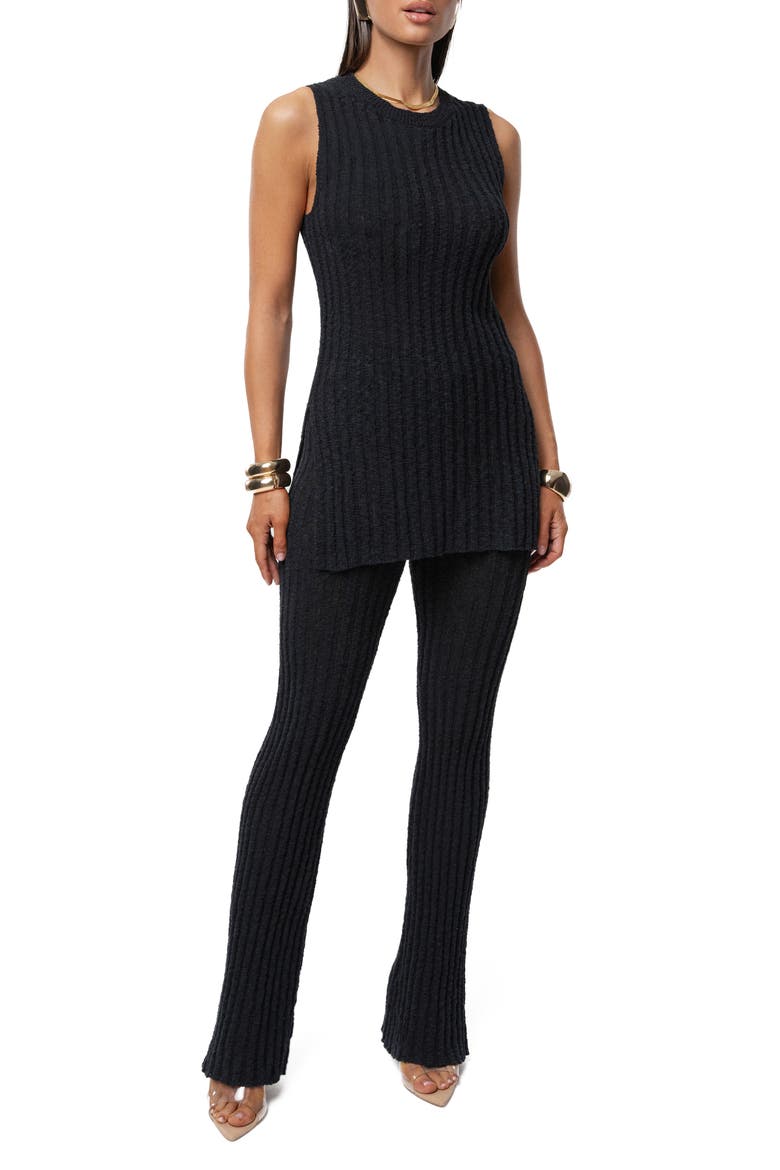 Lanah Rib Knit Flare Pants, Alternate, color, BLACK