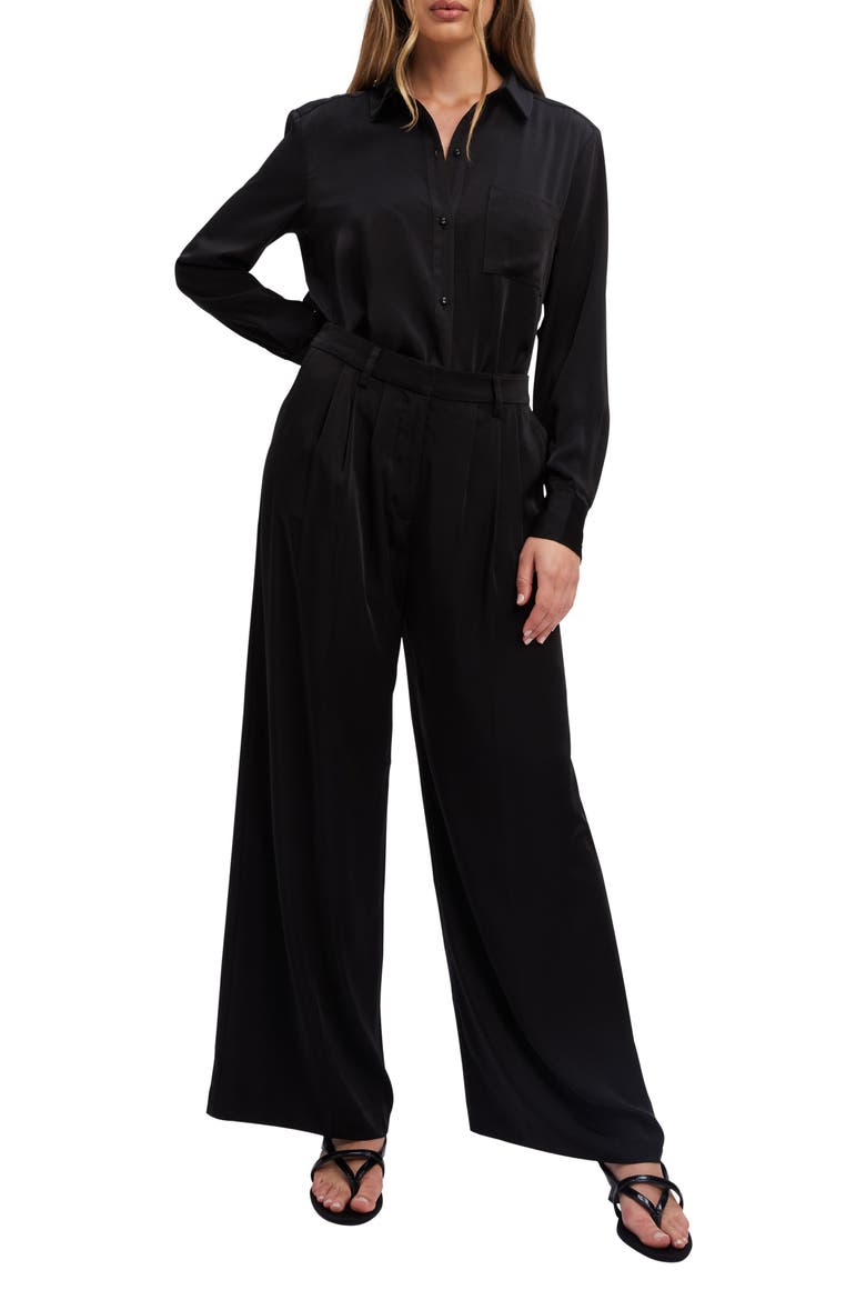 Lena Pleat Front Satin Pants, Alternate, color, BLACK