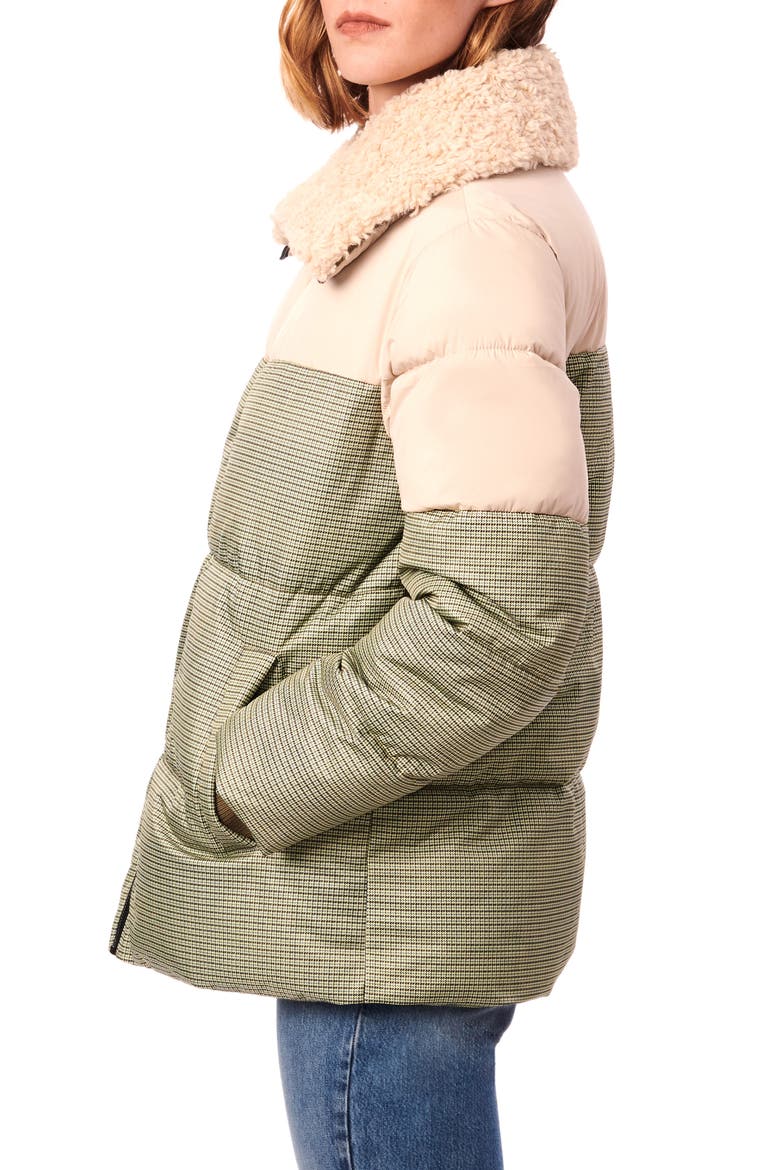 Mixed Media Faux Fur Trim Puffer Jacket, Alternate, color, GREEN MOONGLOW