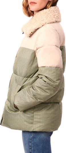 Mixed Media Faux Fur Trim Puffer Jacket
