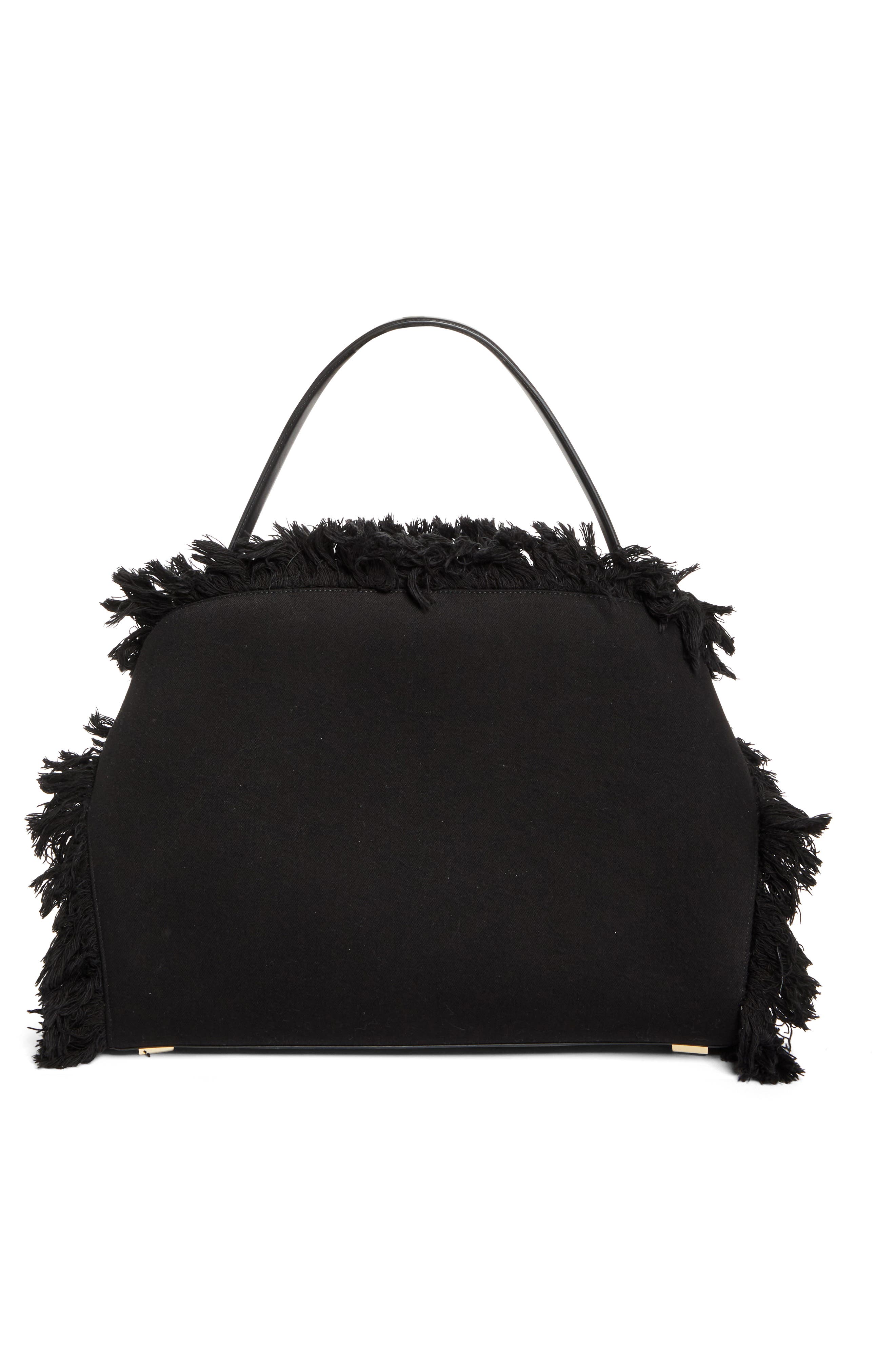 FERRAGAMO Medium Hug Fringed Top Handle Bag, Alternate, color, Nero
