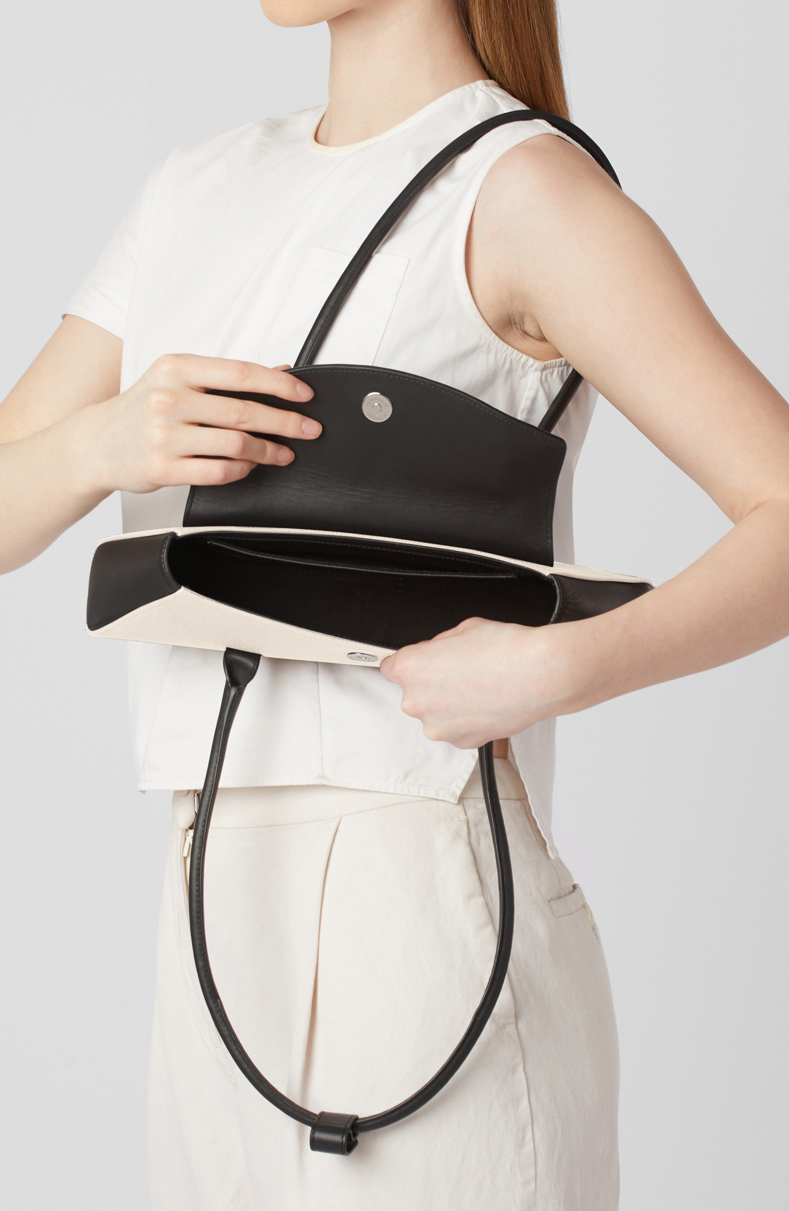 behno Diana Canvas Shoulder Bag, Alternate, color, Sand/ Black