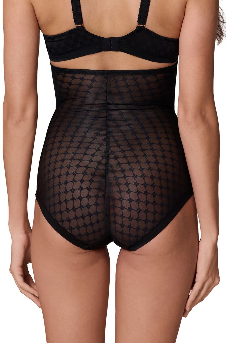 Plume Embroidered High Waist Shaping Briefs, Alternate, color, BLACK