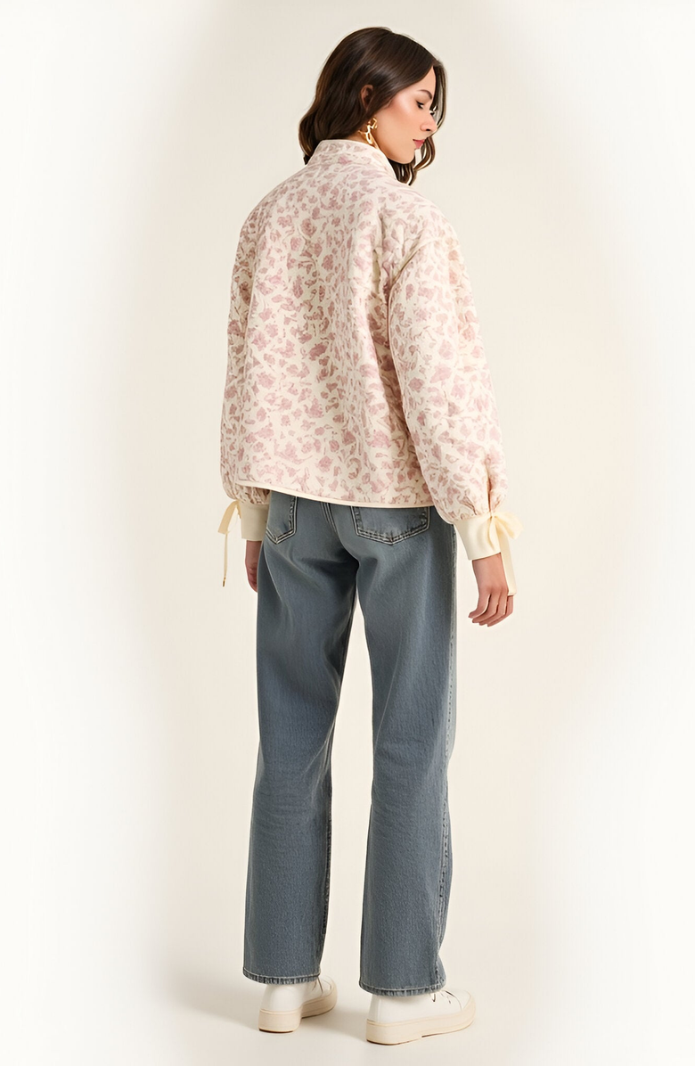 Modenaire Floral Quilted Jacket with Puff Sleeves and Satin Bow Cuffs, Alternate, color, Light Pink Floral