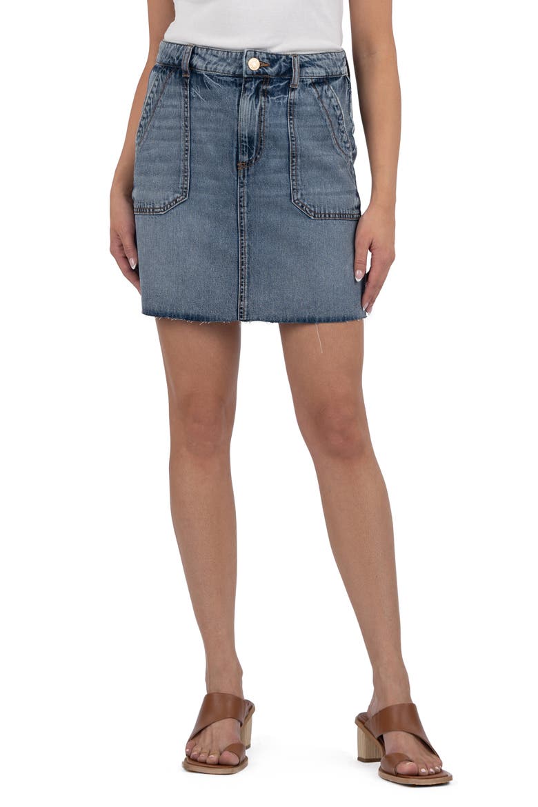 Bristol Raw Hem Denim Skirt, Main, color, MEDIUM WASH
