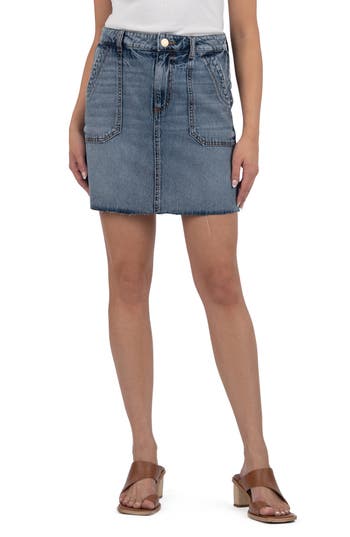 Kut From The Kloth Bristol Raw Hem Denim Skirt In Blue