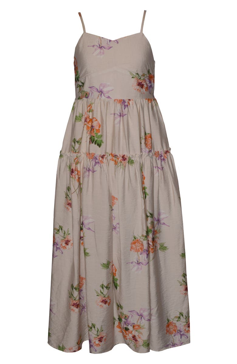Iris & Ivy Kids' Floral Ruffle Tiered Midi Dress, Main, color, Ivory