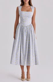 HOUSE OF CB Emmy Floral Print Cotton Midi Sundress
