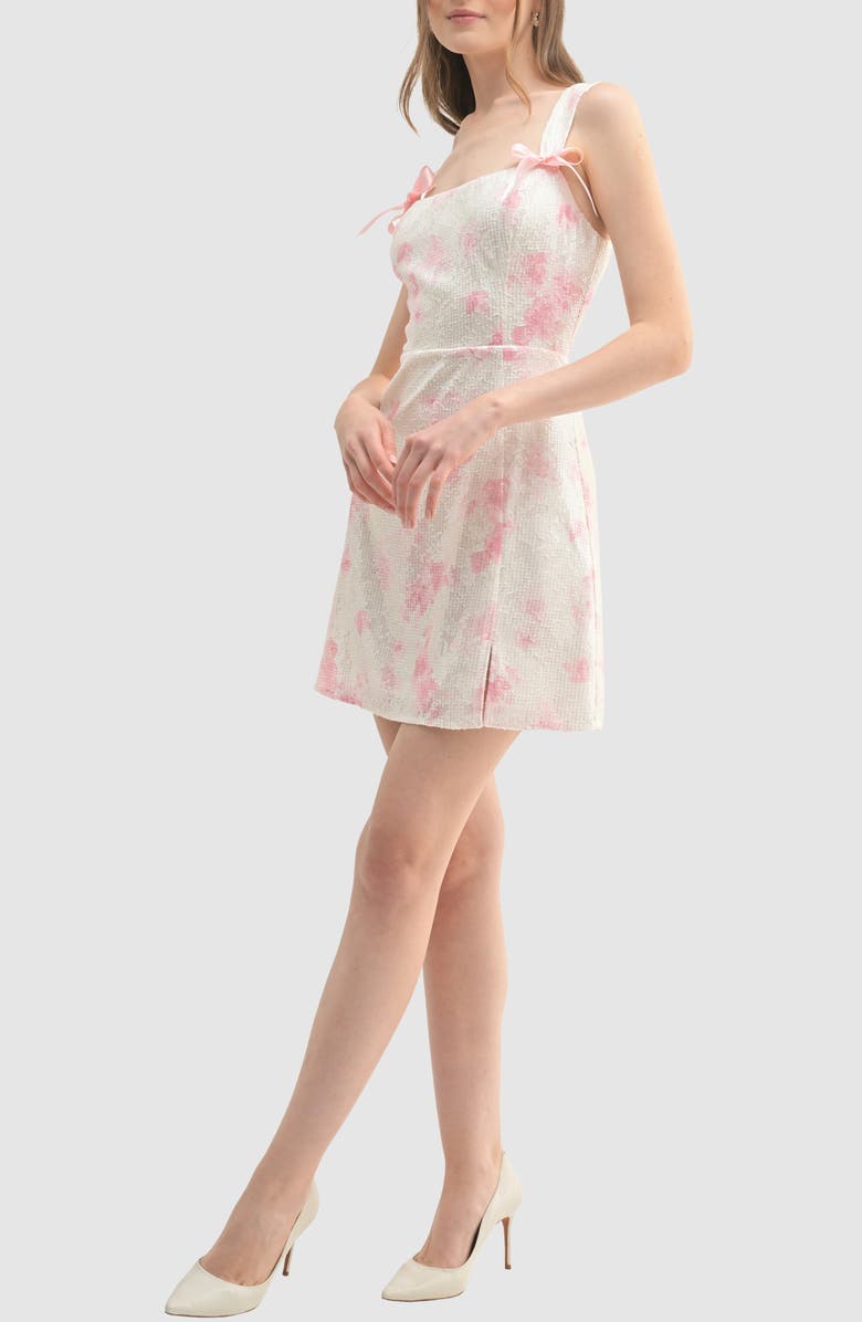 All in Favor Sequin Rose Print Bow Minidress, Alternate, color, Ivory Mauve