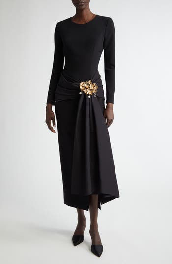 Long Sleeve Satin Sash Midi Dress