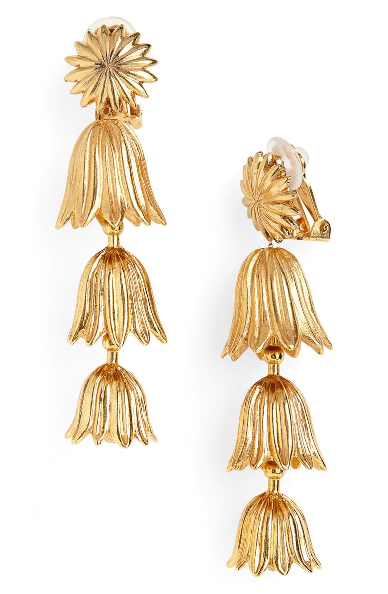 Oscar de la Renta Tiered Flower Clip Earrings, Main, color, 