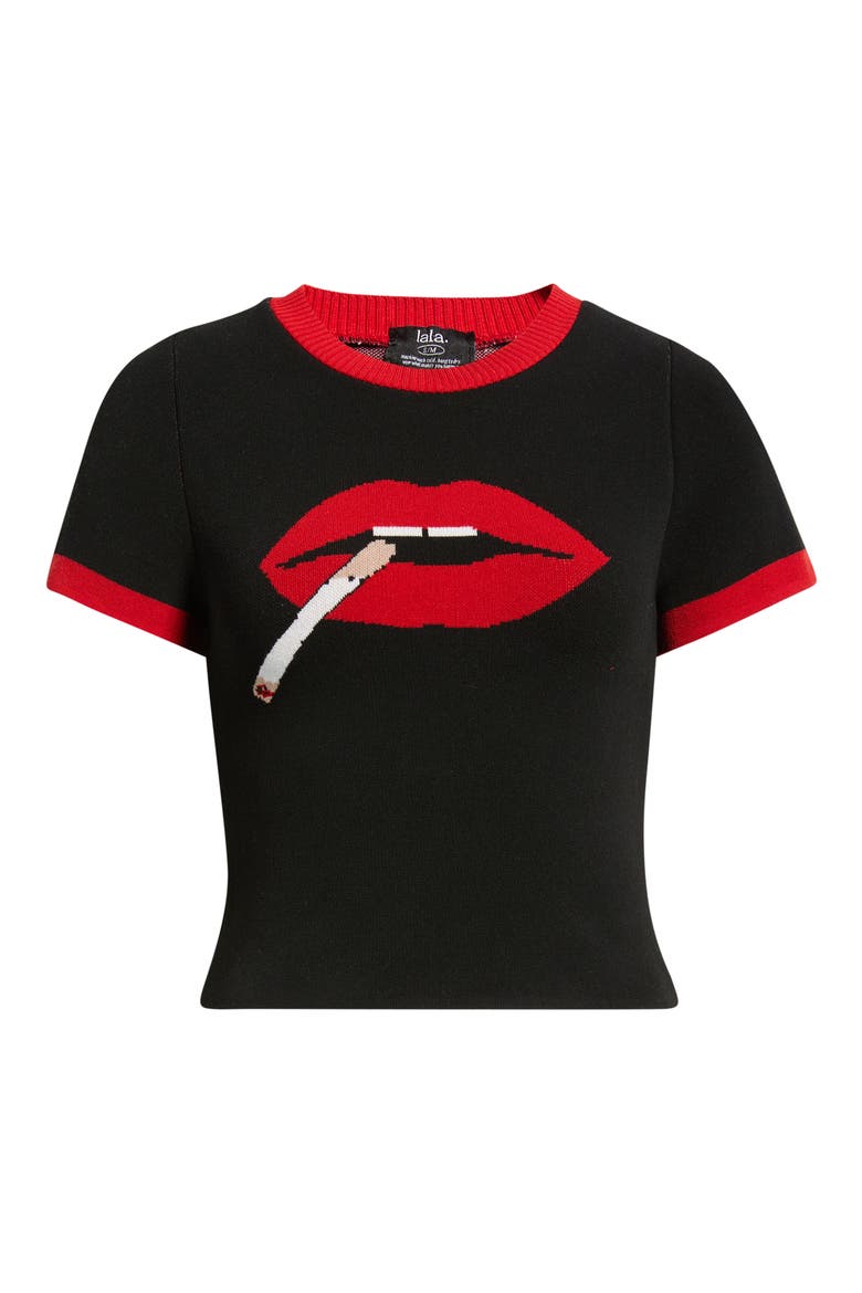 Groupie Knit Graphic Baby Tee, Alternate, color, BLACK SMOKING MOUTH