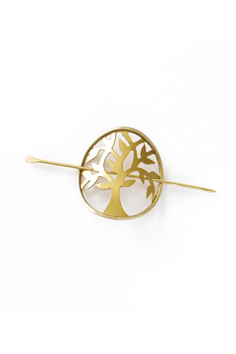 Aranyani Tree of Life Hair Pin - Slide with Stick, Main, color, Metallic Gold