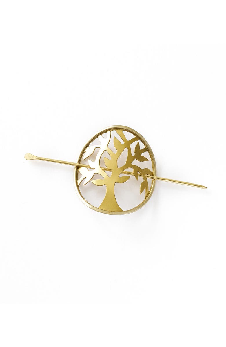 Matr Boomie Aranyani Tree of Life Hair Pin - Slide with Stick, Main, color, Metallic Gold