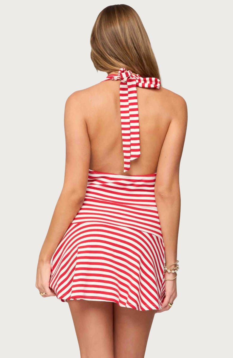 EDIKTED Stripe Cowl Neck Halter Minidress, Alternate, color, Red-And-White