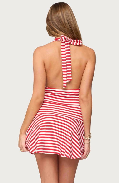 Edikted Stripe Cowl Neck Halter Minidress In Multi