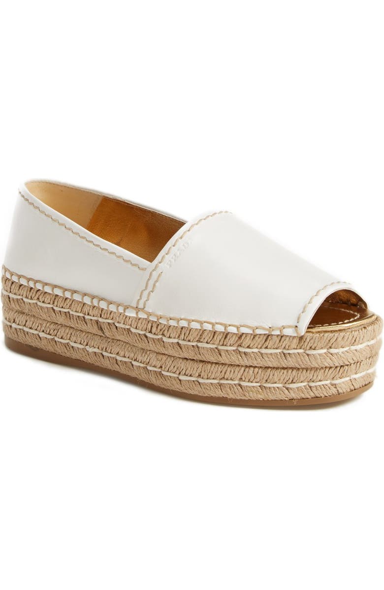 Prada Peep Toe Leather Espadrille, Main, color,