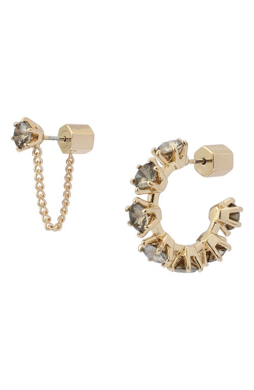 Allsaints Crystal Mismatched Hoop And Drop Earrings In Gold