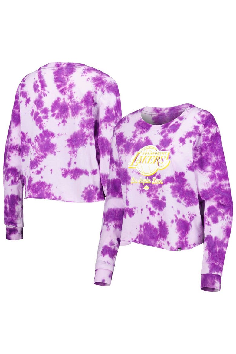 Women's New Era Purple Los Angeles Lakers Tie Dye Cropped Long Sleeve T-Shirt, Main, color, Purple