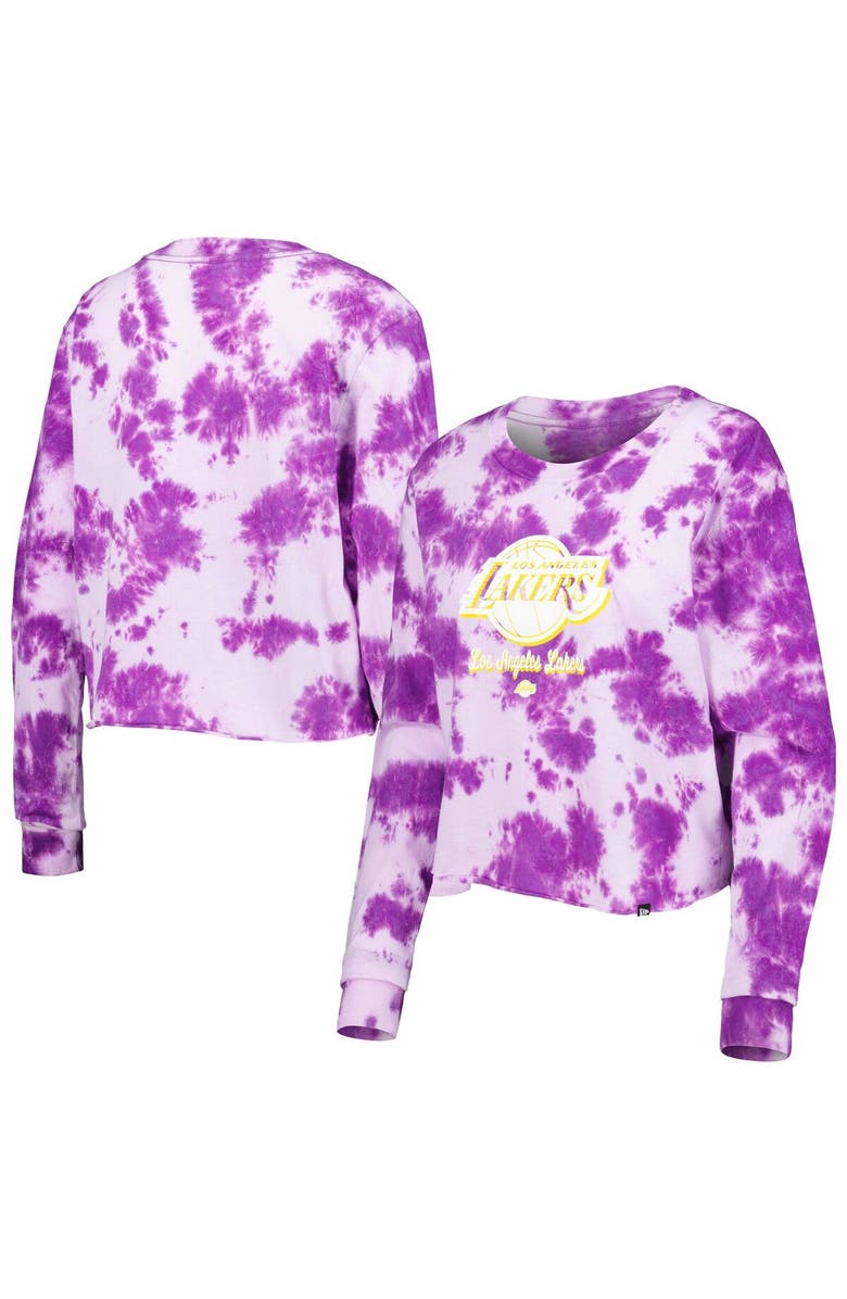 New Era Women's New Era Purple Los Angeles Lakers Tie Dye Cropped Long Sleeve T-Shirt, Main, color, Purple