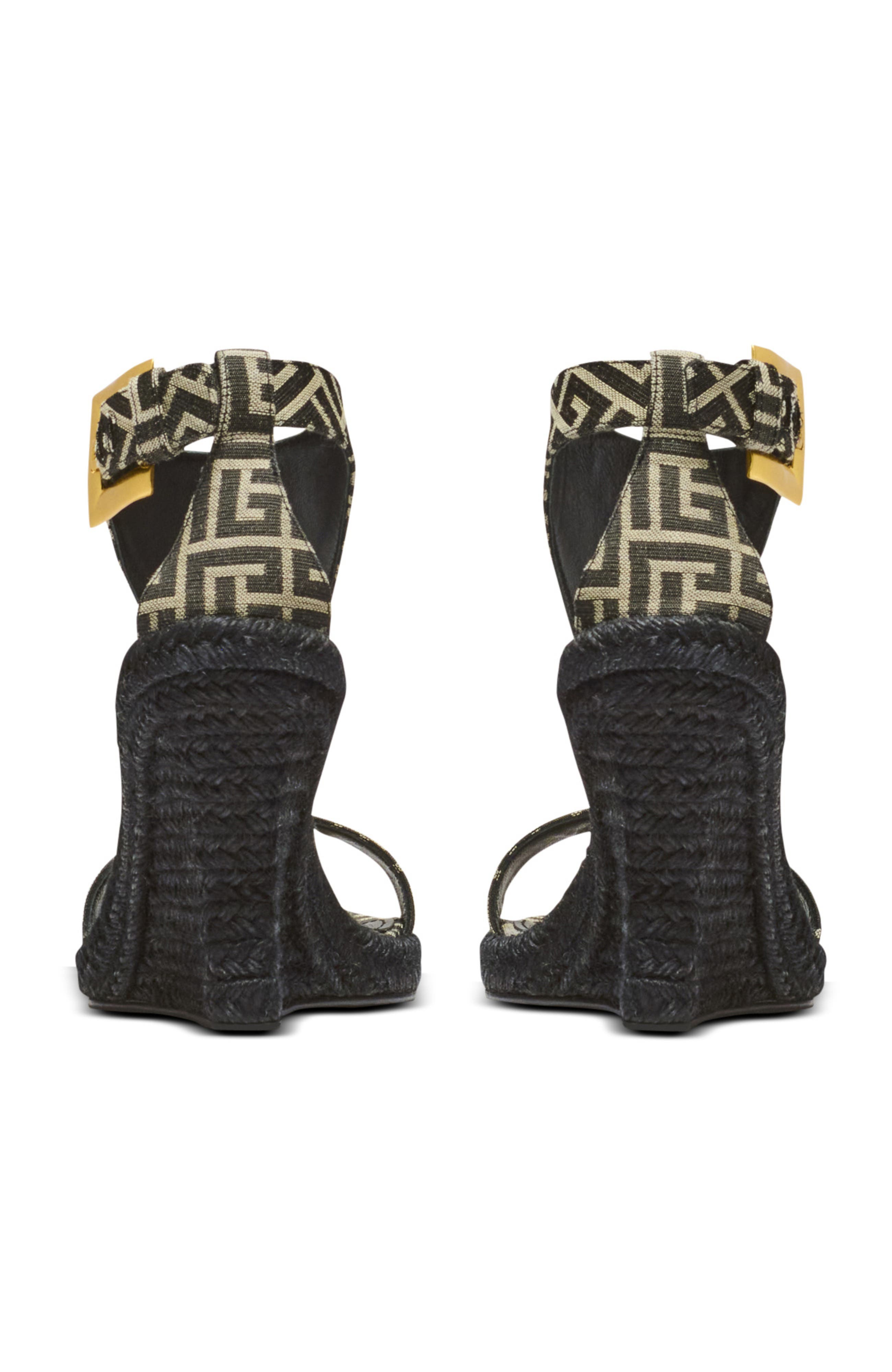 Balmain Anthem wedge espadrilles in monogram jacquard, Alternate, color, Black